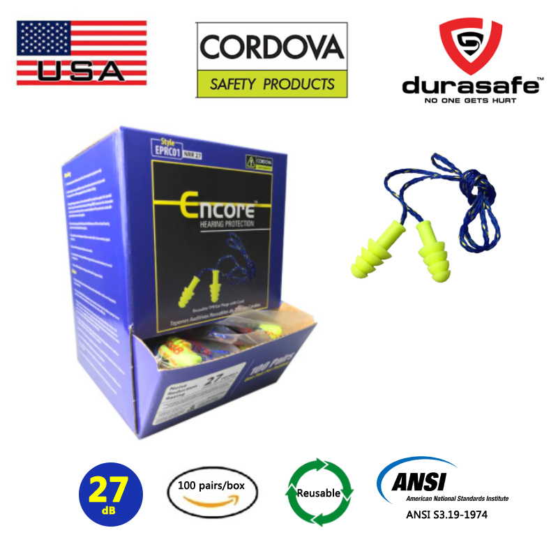 CORDOVA EPRC01 Earplug Encore Yellow Reusable TPR Earplugs Yellow/Blue ...